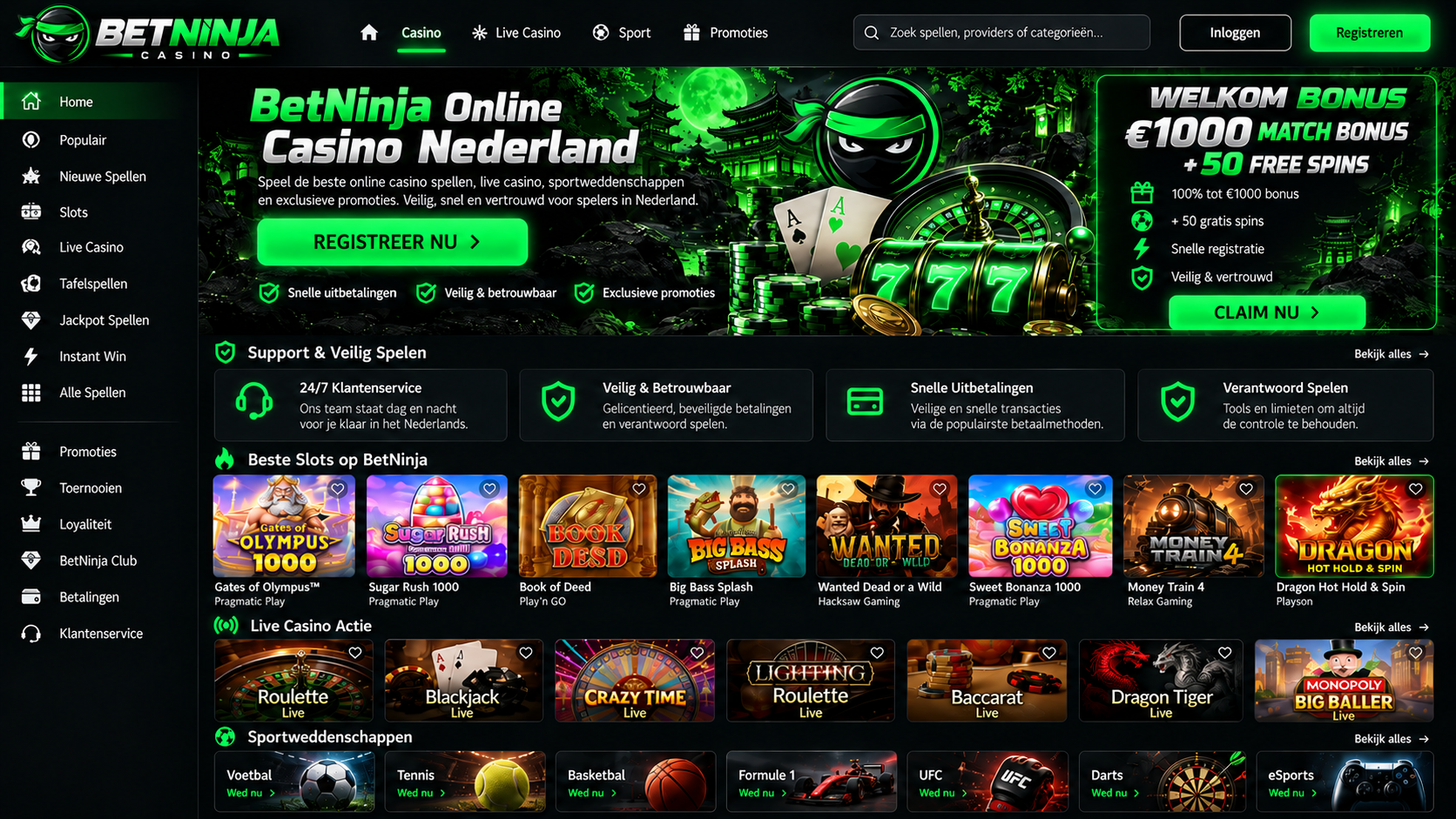 Betninja Casino Gids Nederland: Spelaanbod, Live Tafels en Betalen image 3